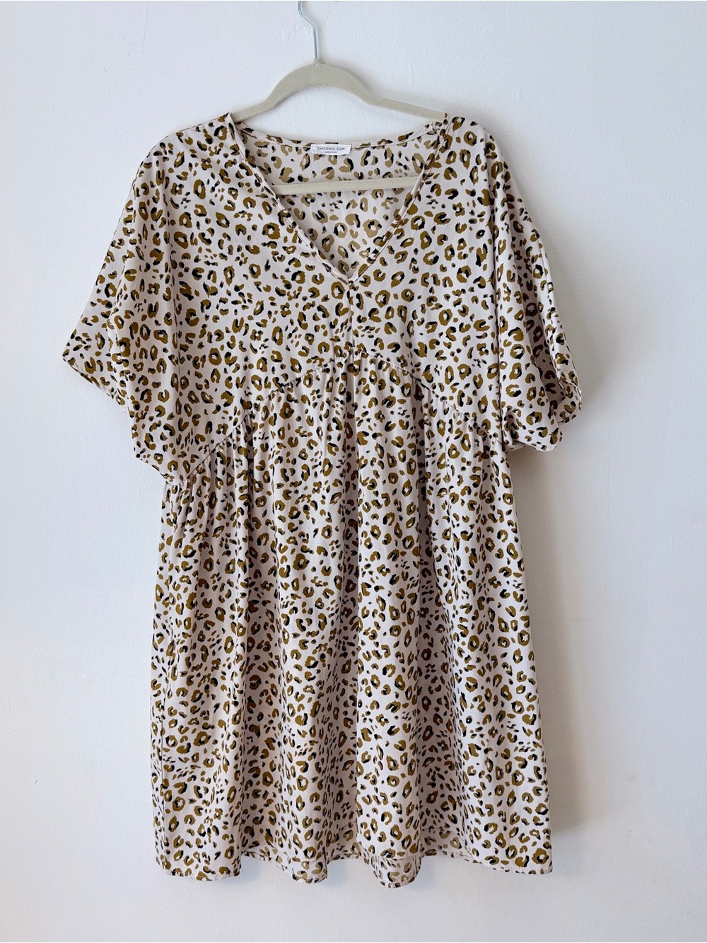 Chic Soul Cream Leopard Print V-Neck Babydoll Dress
